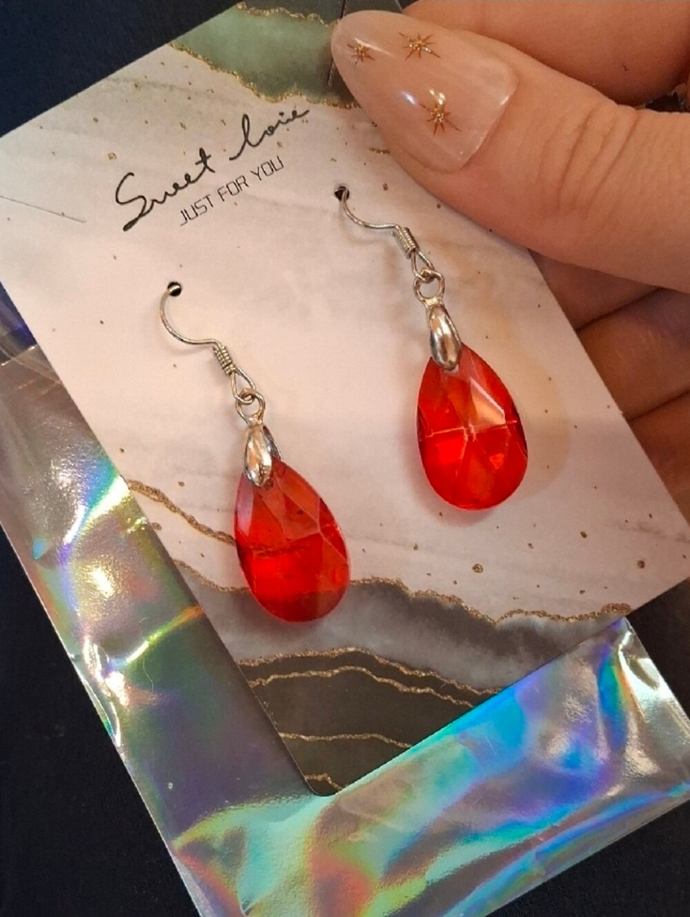$8 Each Or Bundle 5/$20 Red Teardrop Crystal Dangle Earrings